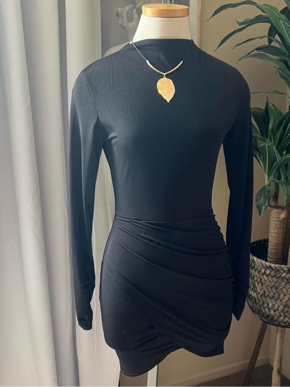 Windsor Black Long Sleeve Ruched Bodycon Mini Dress